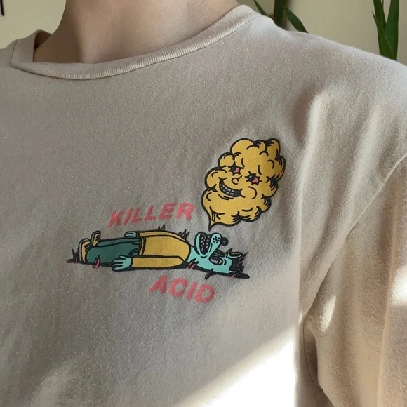 Killer Acid Limited Edition Cropped Graphic Tee Shirt Cut Off - Picture 4 of 6
